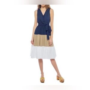 PARKER & ROWE Linen Color Block Tier Dress